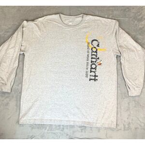 Carhartt Long Sleeve Graphic Logo Work Shirt 2XL Tall Gray Cotton Blend